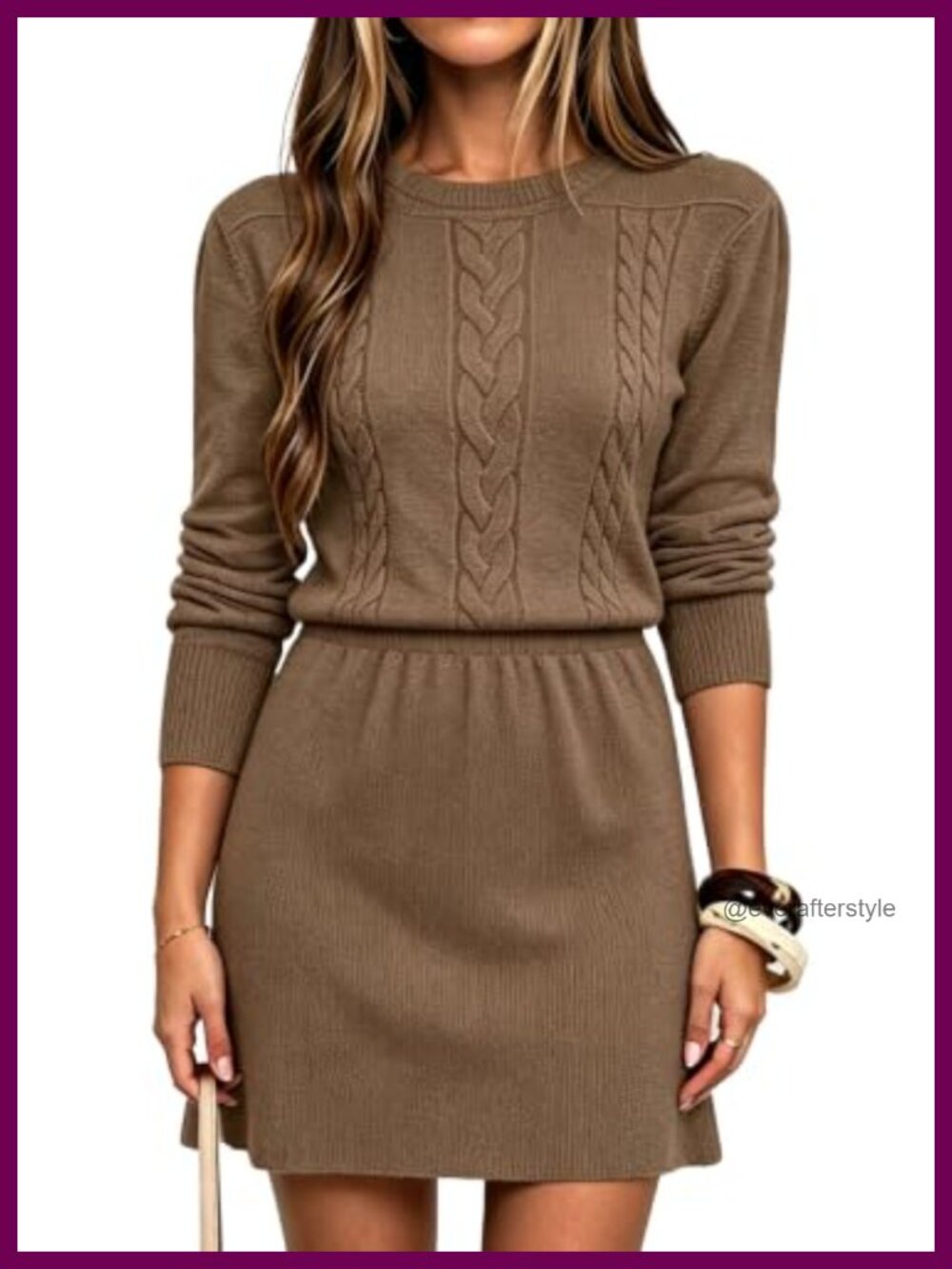 Cable Knit Sweater Dress Long Sleeve A-Line Mini Fall Winter